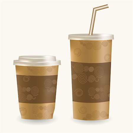 simsearch:400-05336522,k - Plastic coffee cup ans disposable cup for beverages with straw over white background. Vector illustration Stock Photo - Budget Royalty-Free & Subscription, Code: 400-08260492