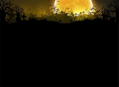 simsearch:400-08260546,k - Halloween background with black night, a cemetery and a huge moon Fotografie stock - Microstock e Abbonamento, Codice: 400-08260546