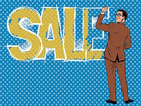 simsearch:400-08195950,k - Businessman writing the word sale pop art retro style Fotografie stock - Microstock e Abbonamento, Codice: 400-08260708