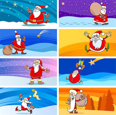 simsearch:400-08260733,k - Cartoon Illustration of Christmas Greeting Cards Set with Santa Claus or Papa Noel Photographie de stock - Aubaine LD & Abonnement, Code: 400-08260729