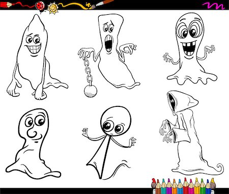 simsearch:400-07332399,k - Black and White Cartoon Illustration of Ghosts or Phantoms Halloween Characters Set for Coloring Book Stock Photo - Budget Royalty-Free & Subscription, Code: 400-08260736