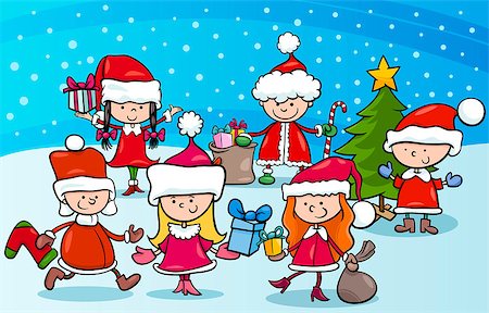 simsearch:400-07062650,k - Cartoon Illustration of Children as Santa Claus on Christmas Time Fotografie stock - Microstock e Abbonamento, Codice: 400-08260730