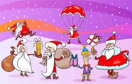 simsearch:400-07062650,k - Cartoon Illustration of Santa Claus Characters Group on Christmas Eve Fotografie stock - Microstock e Abbonamento, Codice: 400-08260731