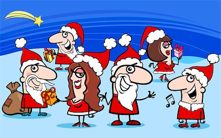 simsearch:400-07062650,k - Cartoon Illustration of Christmas Santa Claus Characters Group Fotografie stock - Microstock e Abbonamento, Codice: 400-08260733