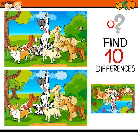 simsearch:400-08410906,k - Cartoon Illustration of Finding Differences Educational Task for Children with Dogs Characters Foto de stock - Super Valor sin royalties y Suscripción, Código: 400-08260744