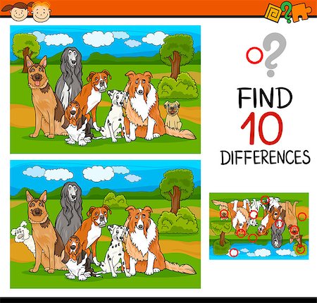 simsearch:400-08410906,k - Cartoon Illustration of Differences Task for Preschool Children with Dogs Animal Characters Foto de stock - Super Valor sin royalties y Suscripción, Código: 400-08260745