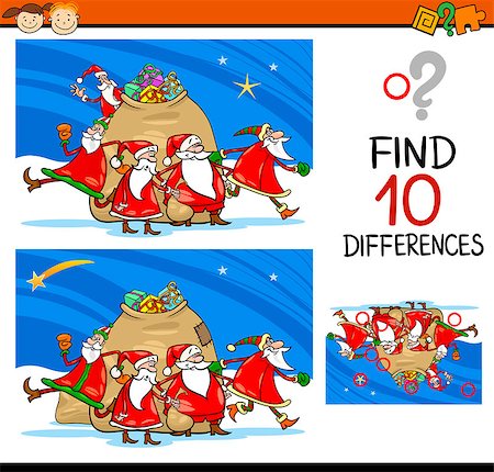 simsearch:400-08410906,k - Cartoon Illustration of Differences Educational Task for Preschoolers with Christmas Characters Foto de stock - Super Valor sin royalties y Suscripción, Código: 400-08260749