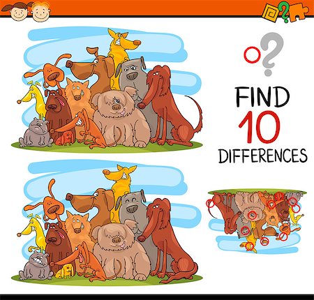 simsearch:400-08410906,k - Cartoon Illustration of Finding Differences Educational Game for Preschool Kids with Dog Characters Foto de stock - Super Valor sin royalties y Suscripción, Código: 400-08260740