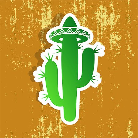 simsearch:400-08931178,k - Desert cactus silhouette with sombrero grunge design Fotografie stock - Microstock e Abbonamento, Codice: 400-08260772
