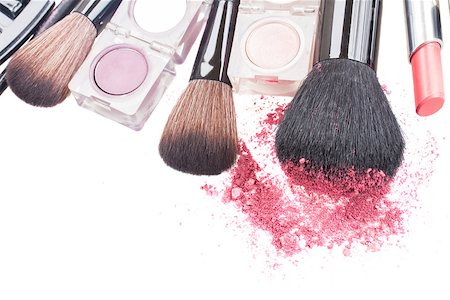 set of  brushes, lipsticks and  eye  shadows isolated on white background Stock Photo - Budget Royalty-Free & Subscription, Code: 400-08260795