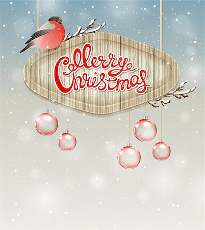 simsearch:400-08813741,k - Christmas background with bullfinch, decorations and greeting inscription Photographie de stock - Aubaine LD & Abonnement, Code: 400-08260849