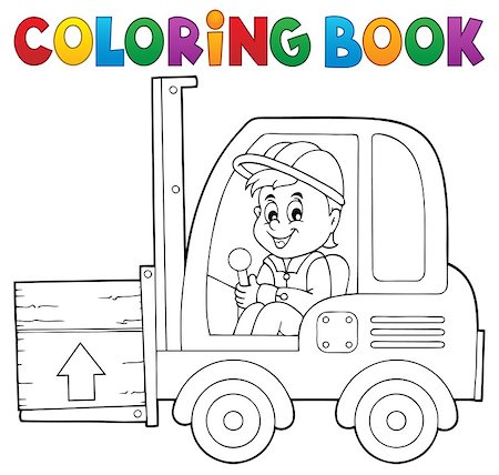 simsearch:400-08260997,k - Coloring book fork lift truck theme 1 - eps10 vector illustration. Fotografie stock - Microstock e Abbonamento, Codice: 400-08260997