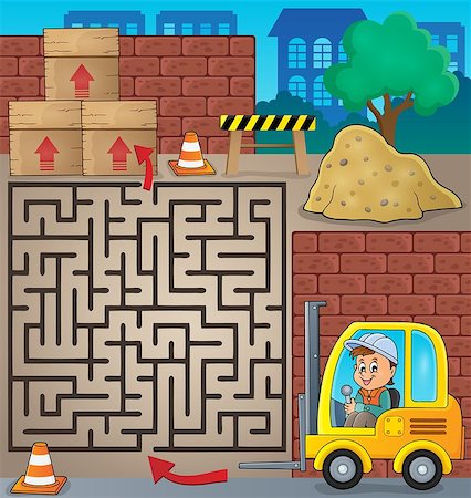 forklift operating gear picture - Maze 3 with fork lift truck theme - eps10 vector illustration. Stock Photo - Budget Royalty-Free & Subscription, Code: 400-08261019