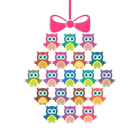 Cute vector merry christmas ball made of owls Stock Photo - Budget Royalty-Free & Subscription, Code: 400-08261186