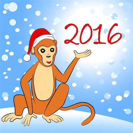 simsearch:400-07245107,k - 2016 New Year card with monkey, vector illustration Photographie de stock - Aubaine LD & Abonnement, Code: 400-08261419