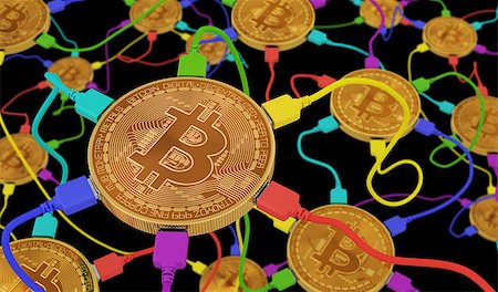 simsearch:400-08263202,k - Bitcoins Connected To The Neural Network On Black Background. 3D Scene. Stockbilder - Microstock & Abonnement, Bildnummer: 400-08261469