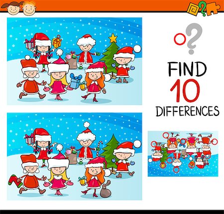 simsearch:400-08410906,k - Cartoon Illustration of Differences Educational Task for Preschool Children with Kids Characters on Christmas Time Foto de stock - Super Valor sin royalties y Suscripción, Código: 400-08261625