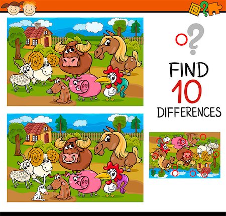 simsearch:400-08410906,k - Cartoon Illustration of Differences Educational Task for Preschool Children with Farm Animal Characters Foto de stock - Super Valor sin royalties y Suscripción, Código: 400-08261626