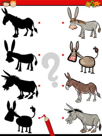 Cartoon Illustration of Education Shadow Test for Preschool Children with Donkeys Farm Animal Characters Stock Photo - Budget Royalty-Free & Subscription, Code: 400-08261639