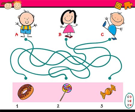 simsearch:400-08973723,k - Cartoon Illustration of Education Paths or Maze Puzzle Task for Preschoolers with Children and Sweets Foto de stock - Royalty-Free Super Valor e Assinatura, Número: 400-08261649