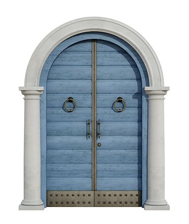 simsearch:400-06396983,k - Old wooden front door with stone portal isolated on white -3D Rendering Stock Photo - Budget Royalty-Free & Subscription, Code: 400-08261671