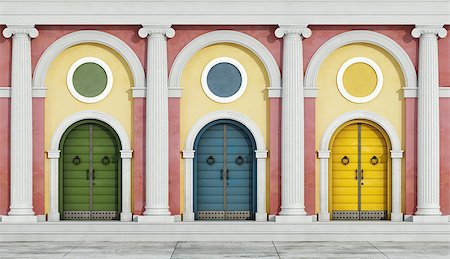 simsearch:400-07038923,k - Colorful classic facade with front doors and colonnade - 3D Rendering Stock Photo - Budget Royalty-Free & Subscription, Code: 400-08261673