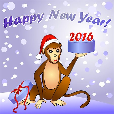 simsearch:400-07245107,k - 2016 Happy New Year card with monkey, vector illustration Photographie de stock - Aubaine LD & Abonnement, Code: 400-08261803