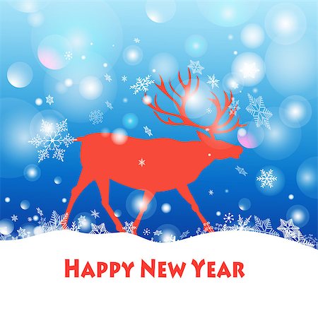 simsearch:400-04793517,k - Beautiful vector illustration Happy New Year deer walking through the snow Foto de stock - Super Valor sin royalties y Suscripción, Código: 400-08261839