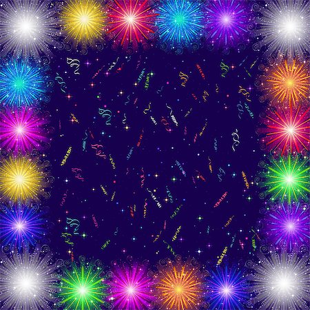 simsearch:400-08553045,k - Holiday Background with Confetti, Streamers and Frame of Various Colorful Fireworks. Eps10, Contains Transparencies. Vector Foto de stock - Super Valor sin royalties y Suscripción, Código: 400-08261858