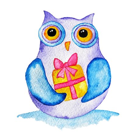 funny owl with a present, isolated illustration Stock Photo - Budget Royalty-Free & Subscription, Code: 400-08261897