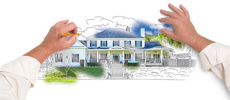 simsearch:400-08498867,k - Male Hands Sketching with Pencil the Outline of a House with Photo Showing Through. Foto de stock - Super Valor sin royalties y Suscripción, Código: 400-08261928