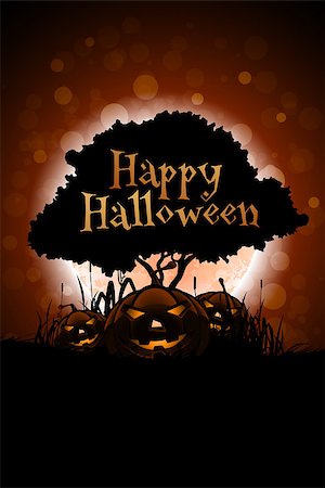 simsearch:400-07774937,k - Halloween Background with Pumpkin and Tree. Tree silhouette. Foto de stock - Super Valor sin royalties y Suscripción, Código: 400-08261967