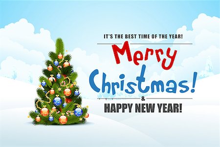 Merry Christmas Landscape with Decorated Green Firtree Stock Photo - Budget Royalty-Free & Subscription, Code: 400-08261997