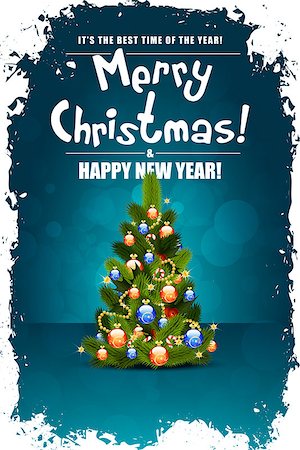 Christmas Greeting Card. Merry Christmas lettering with Pine Tree Stock Photo - Budget Royalty-Free & Subscription, Code: 400-08262046