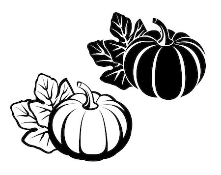 simsearch:400-03939805,k - Pumpkins with leaves. Black silhouette on white background. Vector illustration Foto de stock - Super Valor sin royalties y Suscripción, Código: 400-08262157