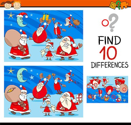 simsearch:400-08410906,k - Cartoon Illustration of Differences Kindergarten Task for Children with Christmas Characters Foto de stock - Super Valor sin royalties y Suscripción, Código: 400-08262401