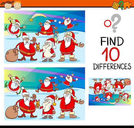 simsearch:400-08410906,k - Cartoon Illustration of Finding Differences Educational Task for Preschool Children with Santa Claus Foto de stock - Super Valor sin royalties y Suscripción, Código: 400-08262402