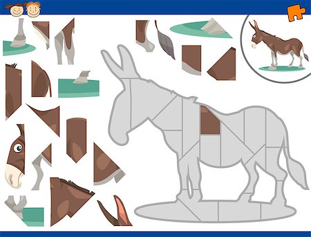 Cartoon Illustration of Educational Jigsaw Puzzle Task for Preschool Children with Donkey Animal Character Stock Photo - Budget Royalty-Free & Subscription, Code: 400-08262428