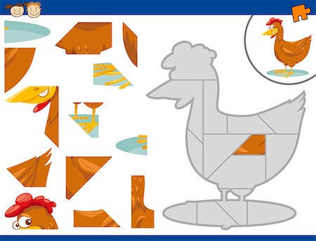 Cartoon Illustration of Educational Jigsaw Puzzle Task for Preschool Children with Farm Chicken Animal Character Stock Photo - Budget Royalty-Free & Subscription, Code: 400-08262422