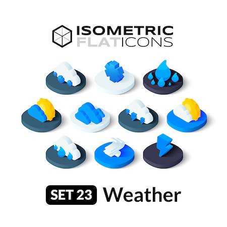 sun rain wind cloudy - Isometric flat icons, 3D pictograms vector set 23 - Weather symbol collection Stock Photo - Budget Royalty-Free & Subscription, Code: 400-08262489