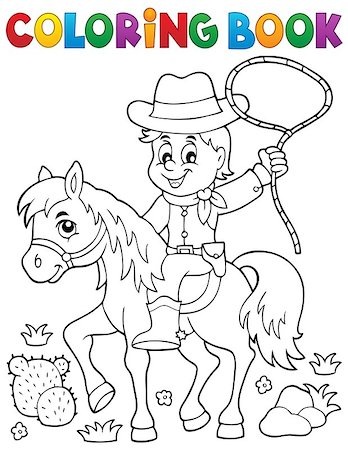 Coloring book cowboy on horse theme 1 - eps10 vector illustration. Stock Photo - Budget Royalty-Free & Subscription, Code: 400-08262678