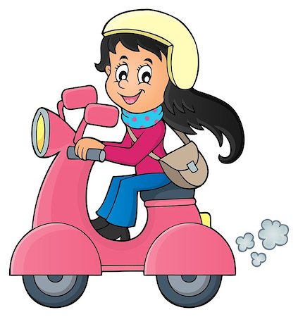 draw bike with people - Girl on motor scooter theme image 1 - eps10 vector illustration. Stock Photo - Budget Royalty-Free & Subscription, Code: 400-08262689