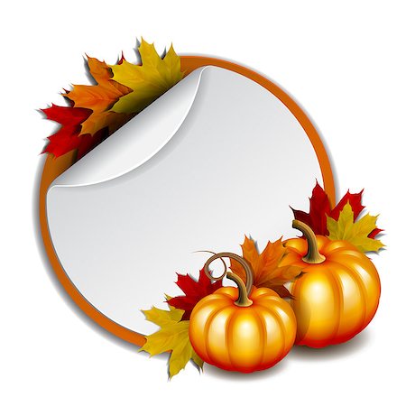 simsearch:400-05348075,k - Thanksgiving banner, blank, round promotional stickers with red backdrop. Vector illustration with orange pumpkins and autumnal maple leaves. Vector illustration. Photographie de stock - Aubaine LD & Abonnement, Code: 400-08262849