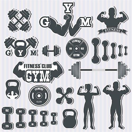 exercise icon - Vintage Weight Lifting Labels and Stickers. Gym logotypes Foto de stock - Super Valor sin royalties y Suscripción, Código: 400-08262880