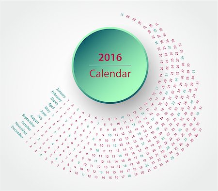 simsearch:400-08262900,k - Simple 2016 year circle calendar in hipster colors Fotografie stock - Microstock e Abbonamento, Codice: 400-08262898