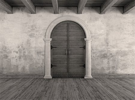 simsearch:400-08427462,k - black and white grunge interior with old doorway -3D Rendering Stock Photo - Budget Royalty-Free & Subscription, Code: 400-08262975