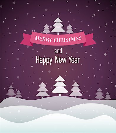posters with ribbon banner - Christmas vintage greeting card. Vector illustration. Stock Photo - Budget Royalty-Free & Subscription, Code: 400-08263004