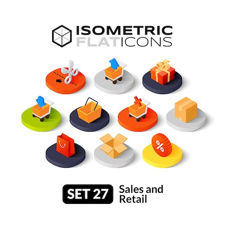 simsearch:400-08696973,k - Isometric flat icons, 3D pictograms vector set 27 - Sales and retail symbol collection Fotografie stock - Microstock e Abbonamento, Codice: 400-08263195