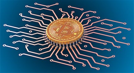 Bitcoin Circuit Over Blue Background. 3D Scene. Stock Photo - Budget Royalty-Free & Subscription, Code: 400-08263201