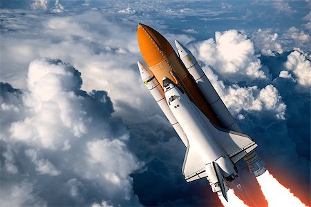 simsearch:400-08705583,k - Space Shuttle Launch In The Clouds. 3D Scene. Photographie de stock - Aubaine LD & Abonnement, Code: 400-08263203